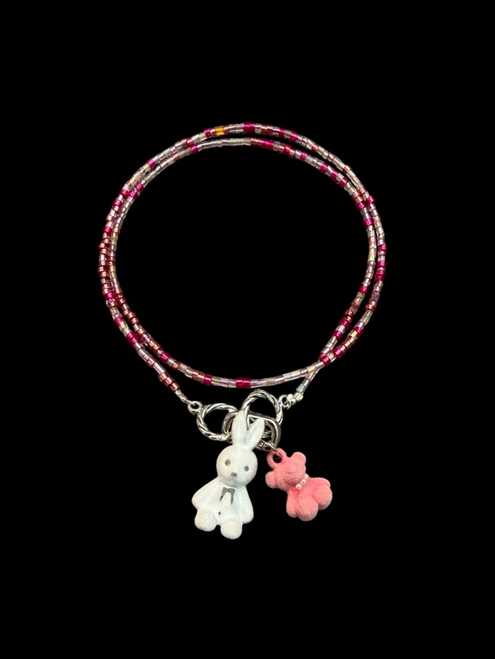 Fuzzy Bunny & Bear Beaded Necklace.